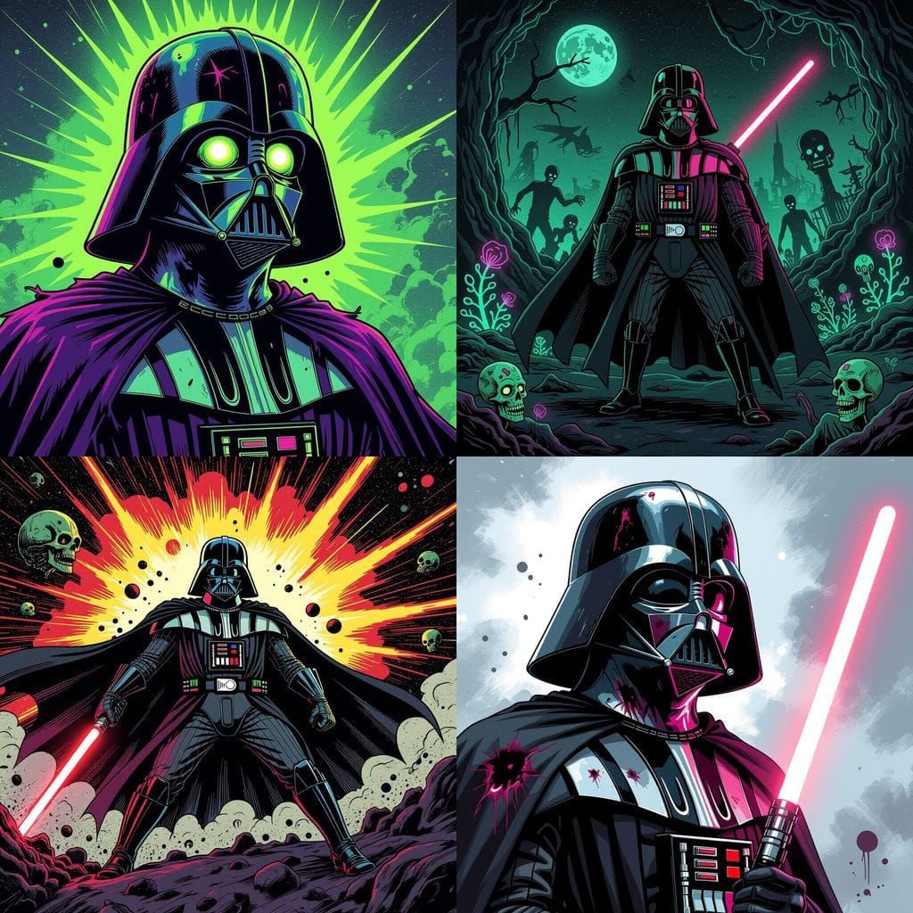 Darth Vader Underground Comix in Space Zombiecore Style