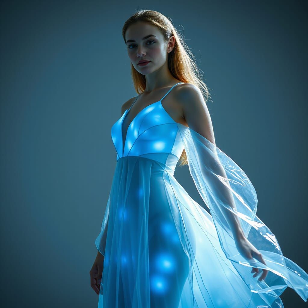 Futuristic Glowing Glass Dress With Geometric Lines