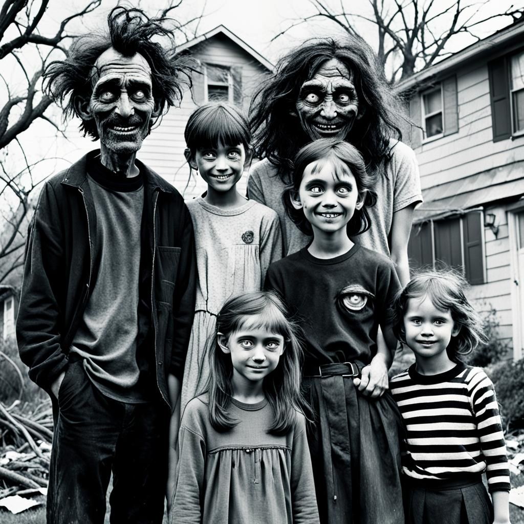 Eerie Family Portrait in Gothic Horror Style