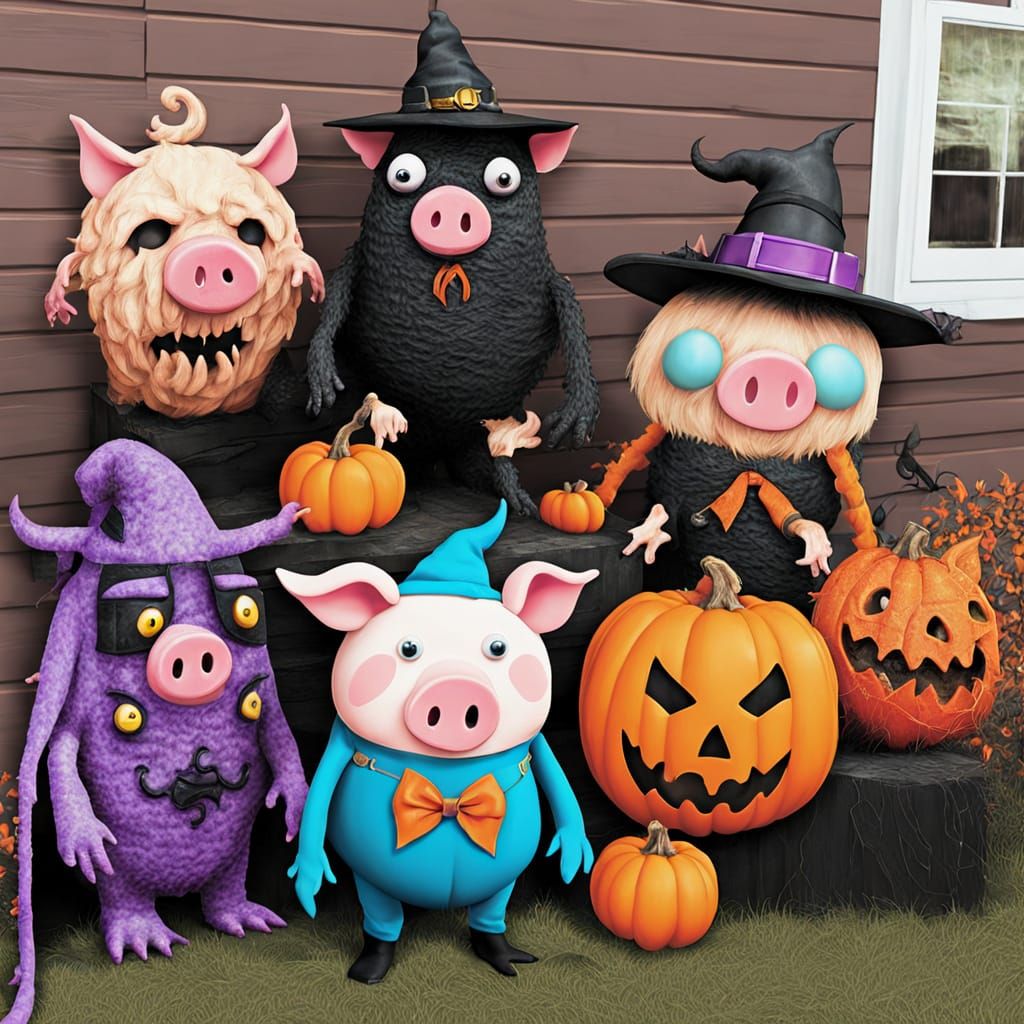 Creepy Halloween Decoration With Pig Monsters