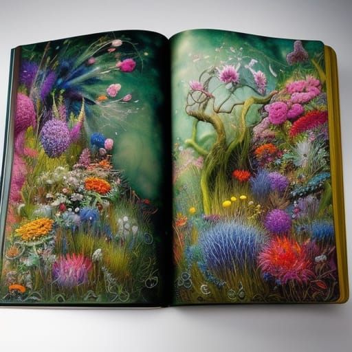 Art Book with Grass and Flowers in 3D Render