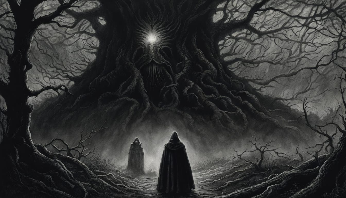 Ominous Forest People in Hyperdetailed Charcoal Drawing