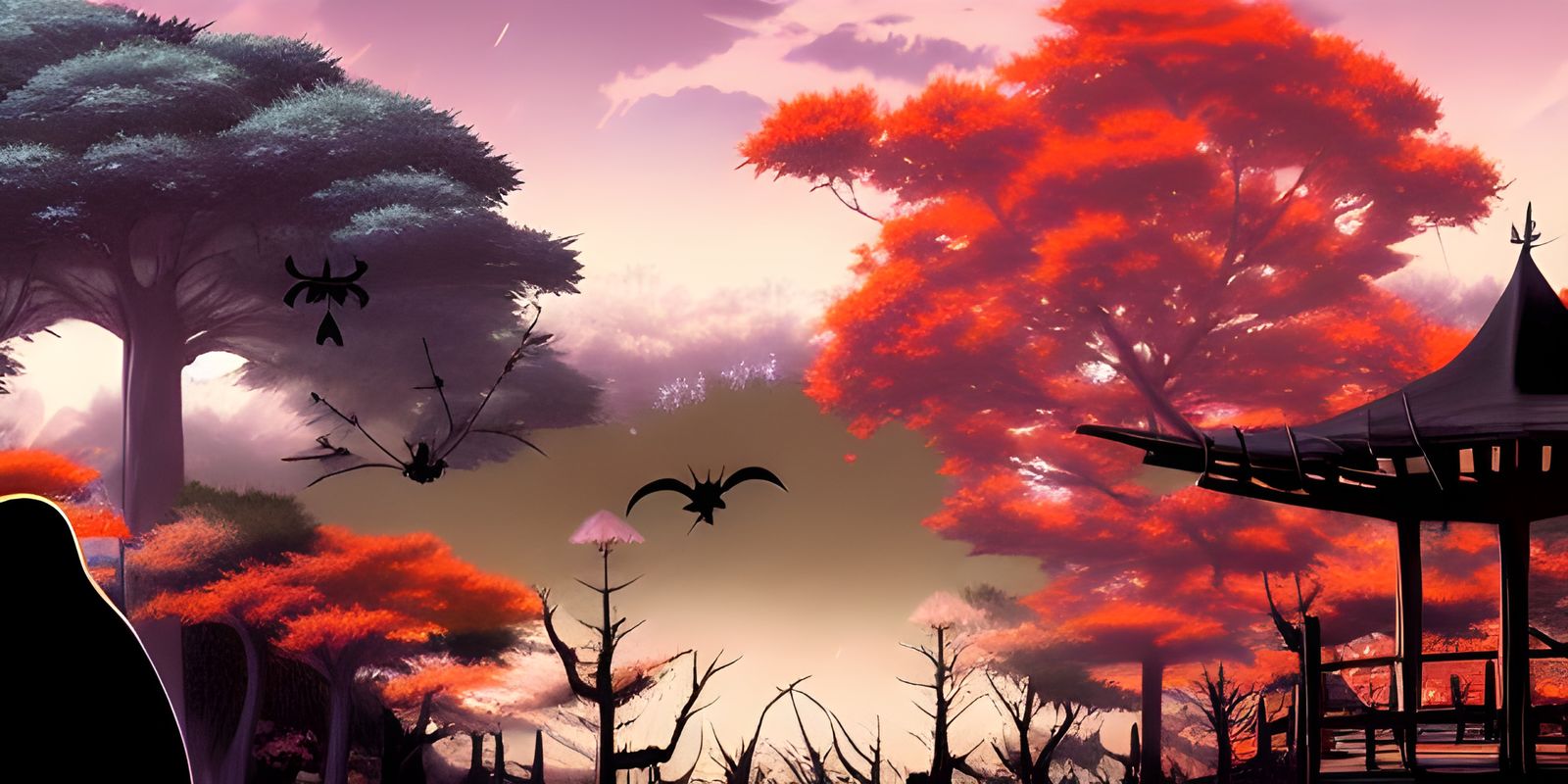 Anime Forest with Ravens in Studio Ghibli Style