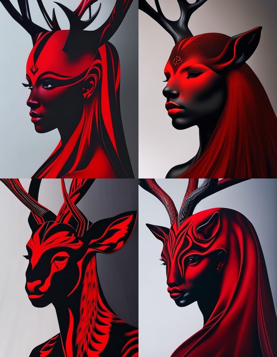 Hyperrealistic Deer-Faun Hybrid in Red and Black