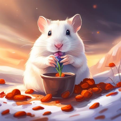 Cutie winter white hamster eating carrots