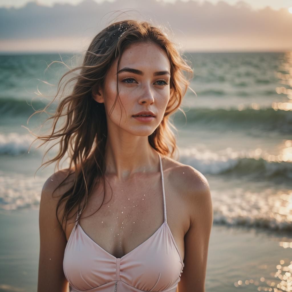 Girl Posing on Beach in Soft Focus Photography