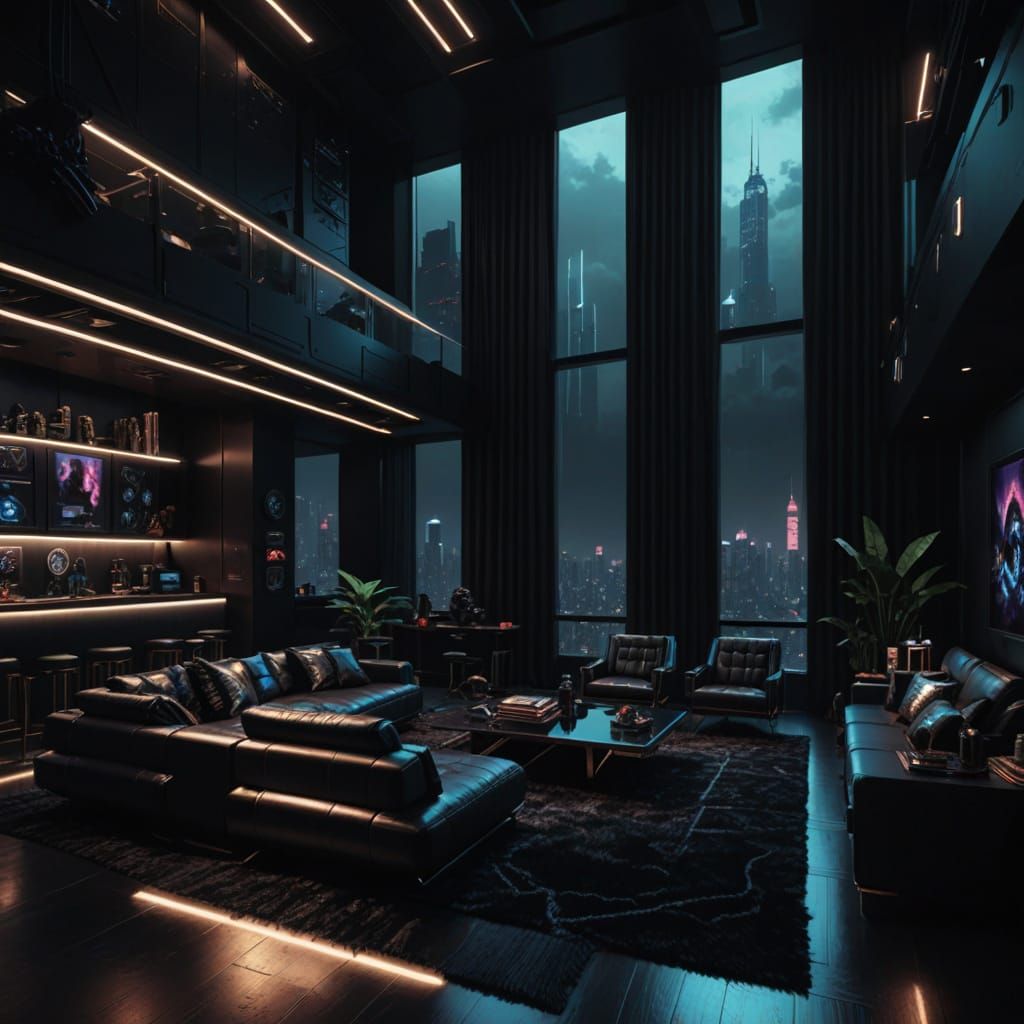 Dark Cyberpunk Penthouse in Neon Tokyo