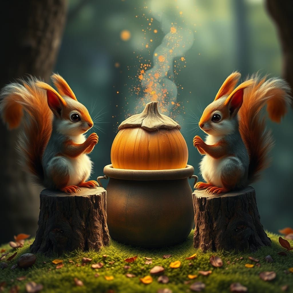 Magical Squirrels Brew Potion for Giant Hazelnut