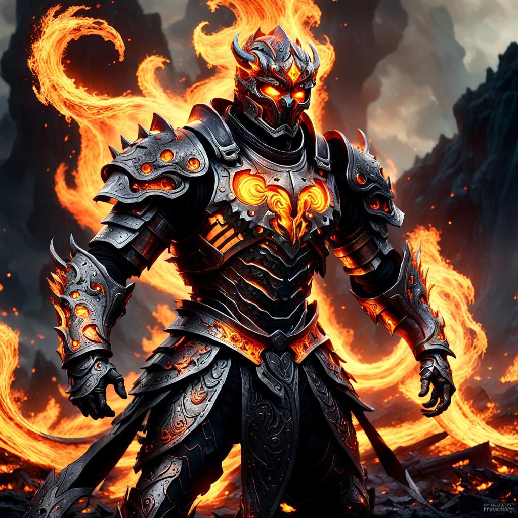 Mythical Fire Warrior on Charred Battlefield