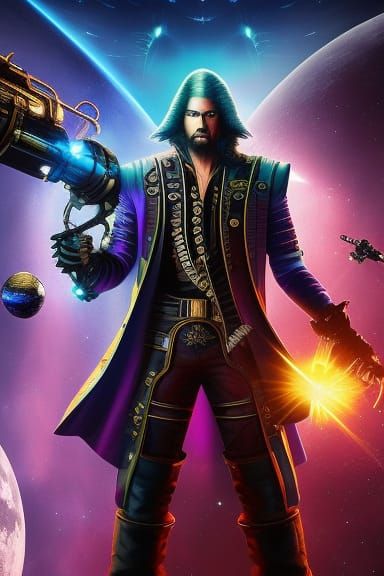 Space Pirate on Spaceship in Cosmic Astral Scene