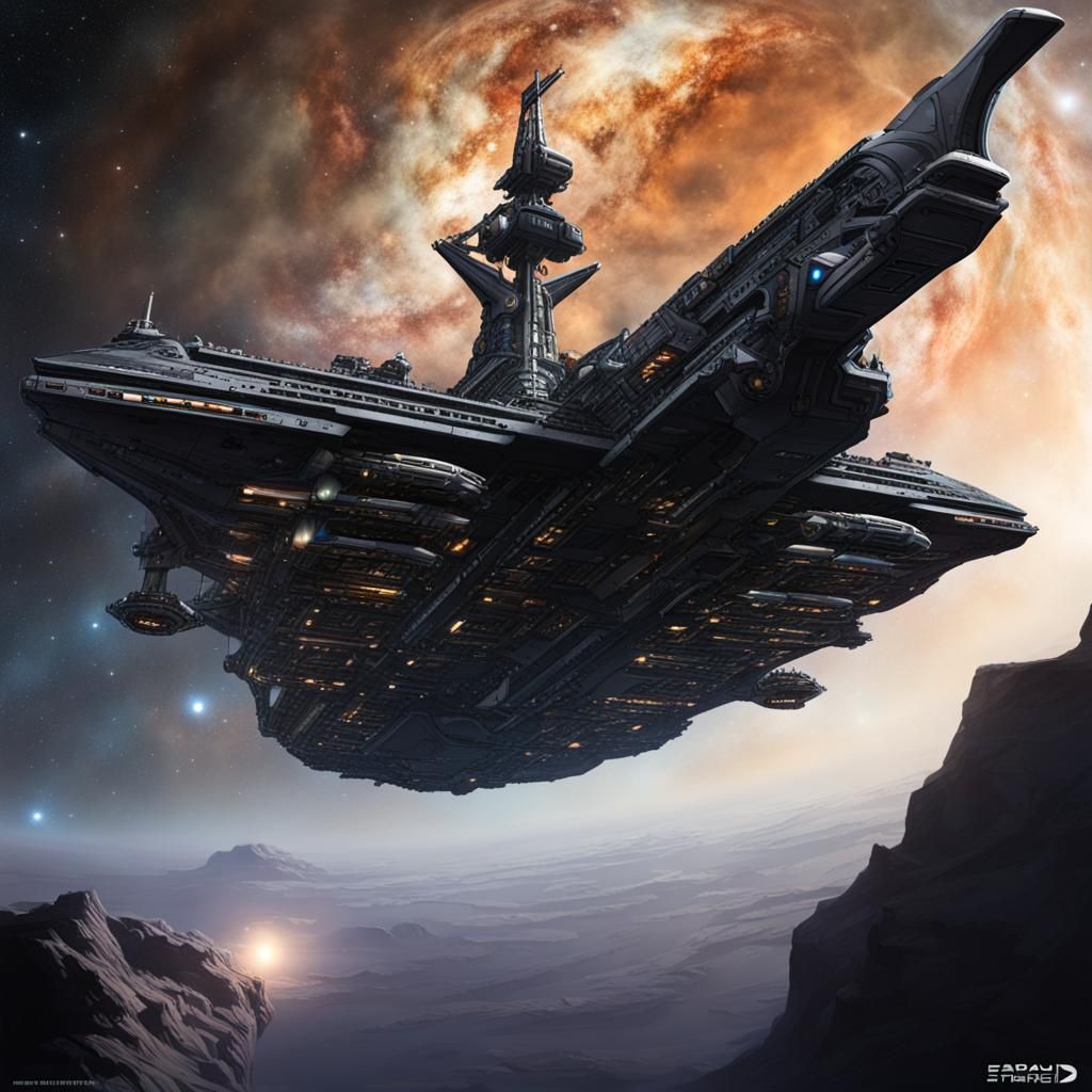 Futuristic Space Frigate Soaring Through Cosmos