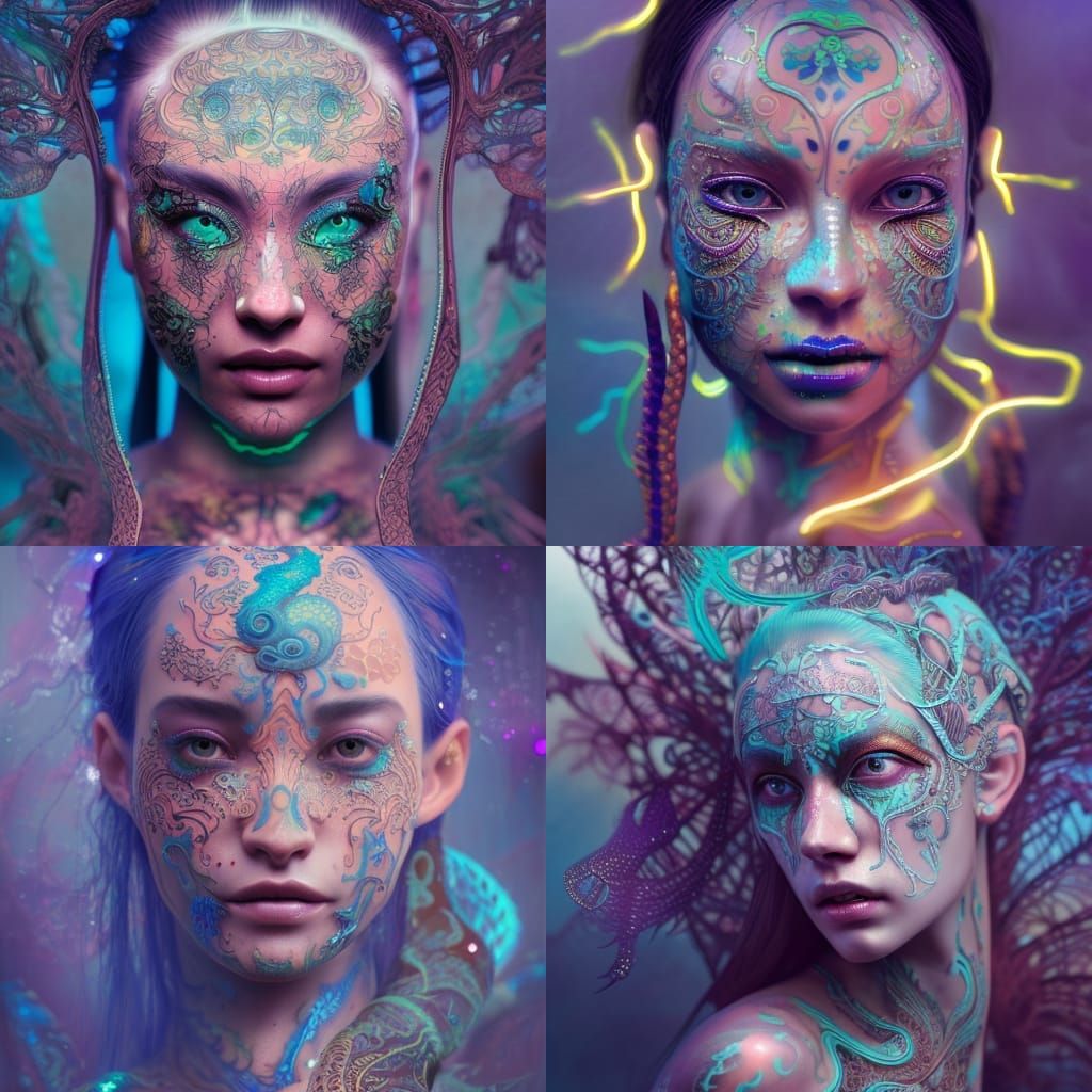 Bioluminescent Girl with Tattoos: Hyperdetailed Digital Art