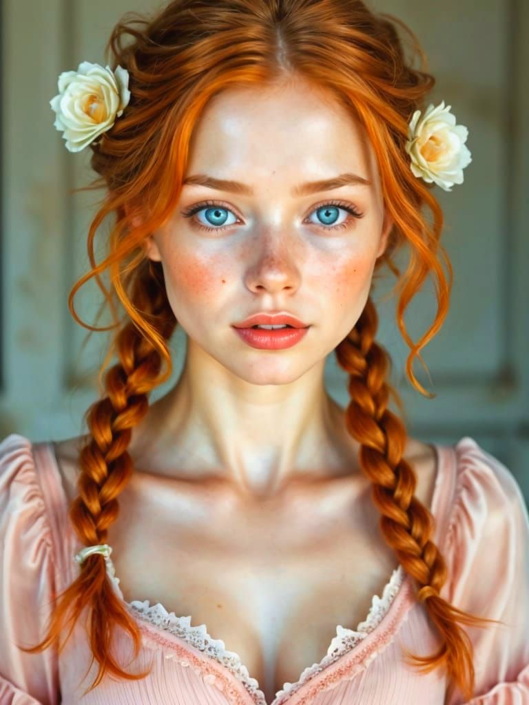 Hyper-Realistic Portrait of a Redhead with Angelic Face