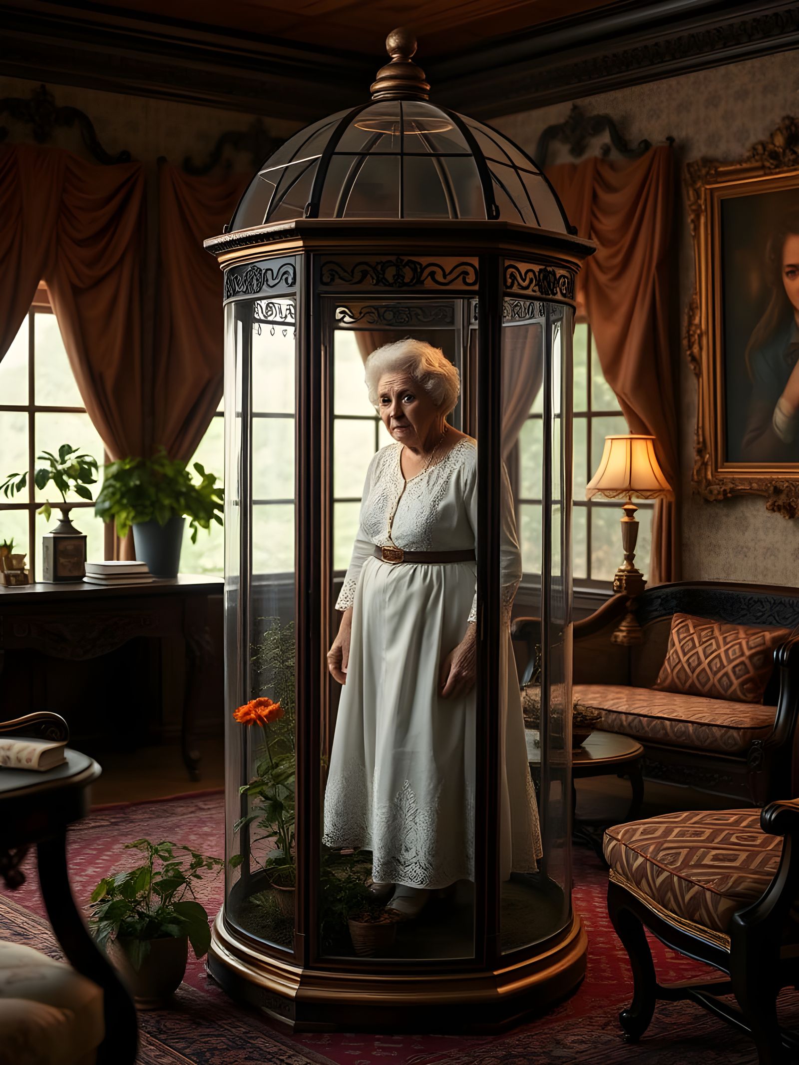 Victorian Old Lady in Terrarium