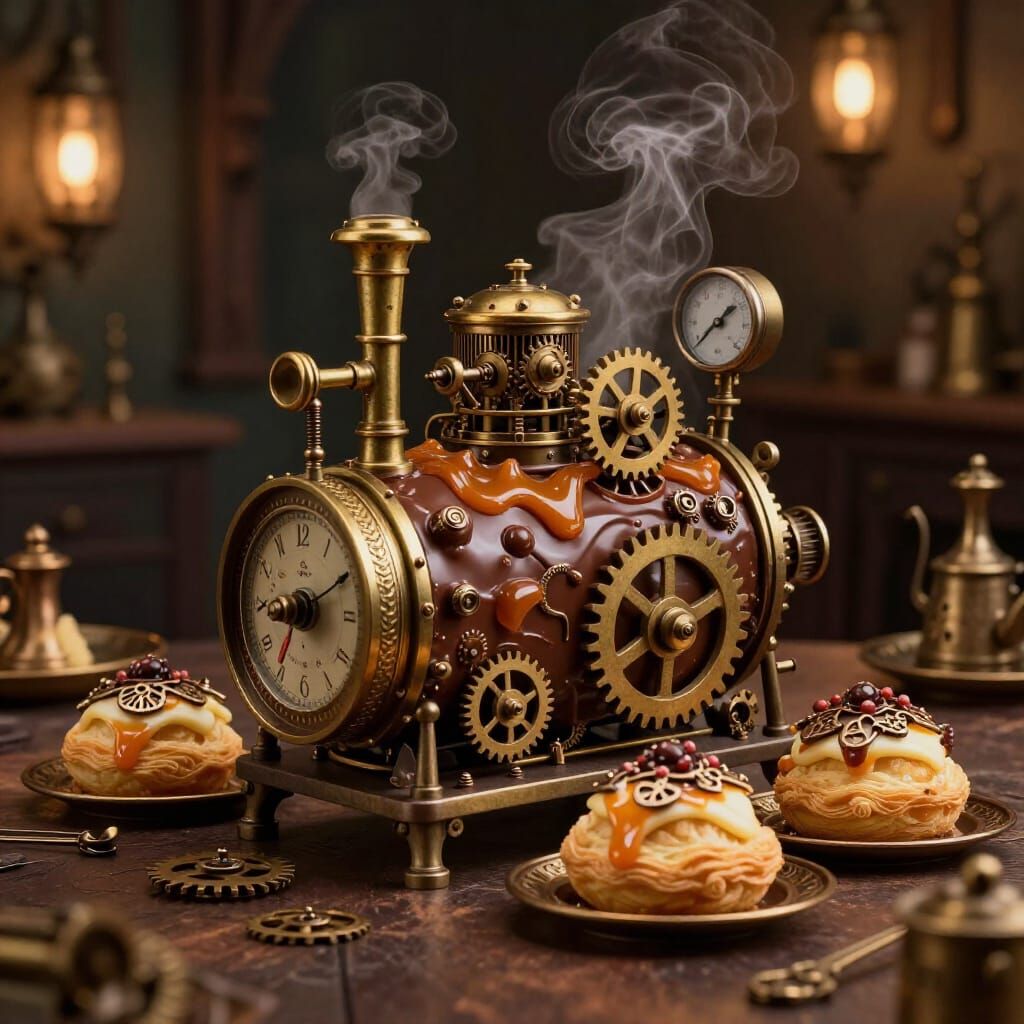 Steampunk Culinary Art: Chocolate Engine & Pastries