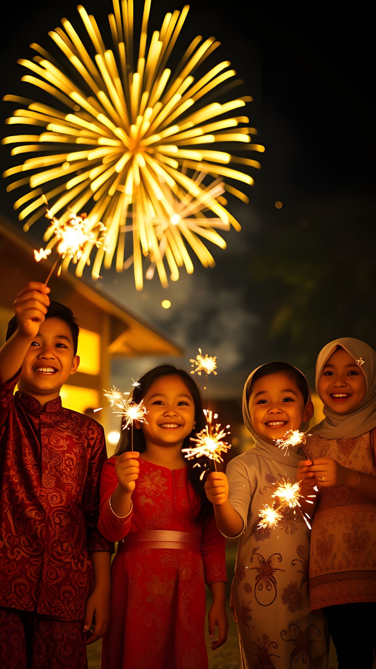 Malay Kampung Celebration Under Magical Night Sky
