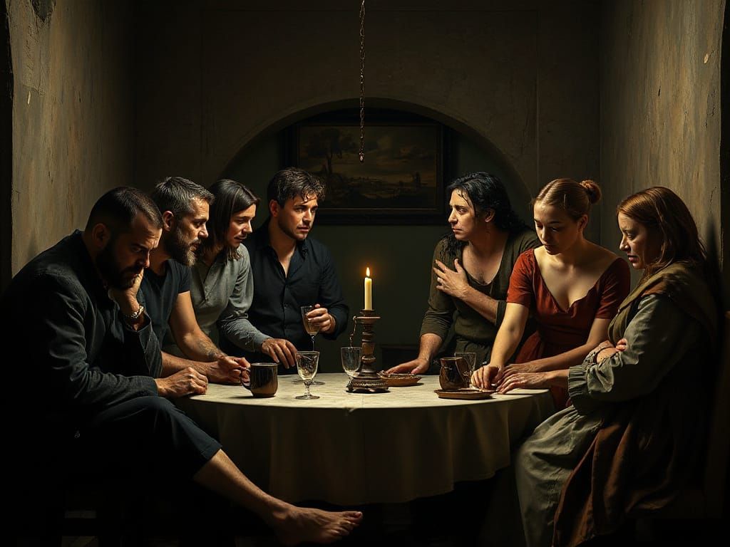 Dramatic Tuscan Gathering: Friends in Conflict