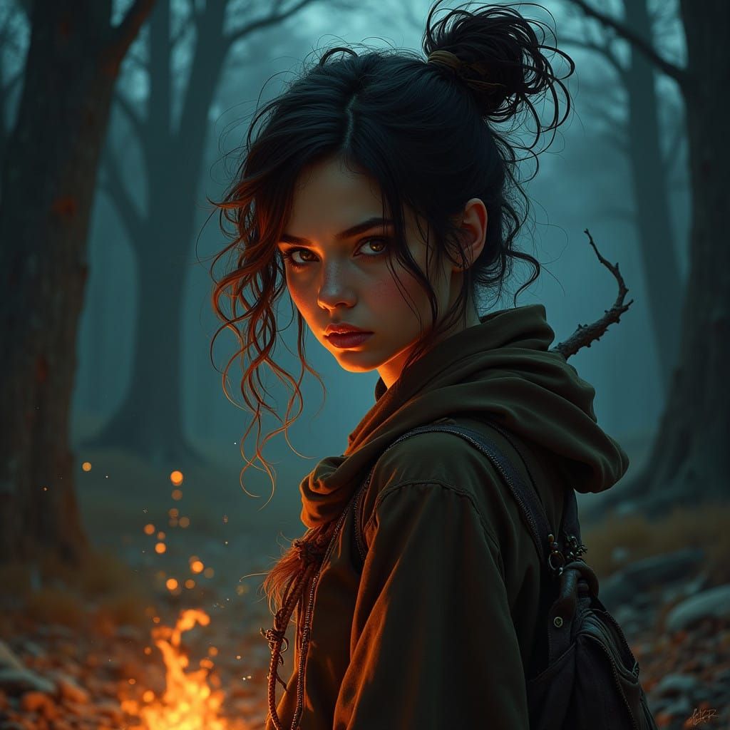 Mysterious Romani Woman in Whimsical Woods