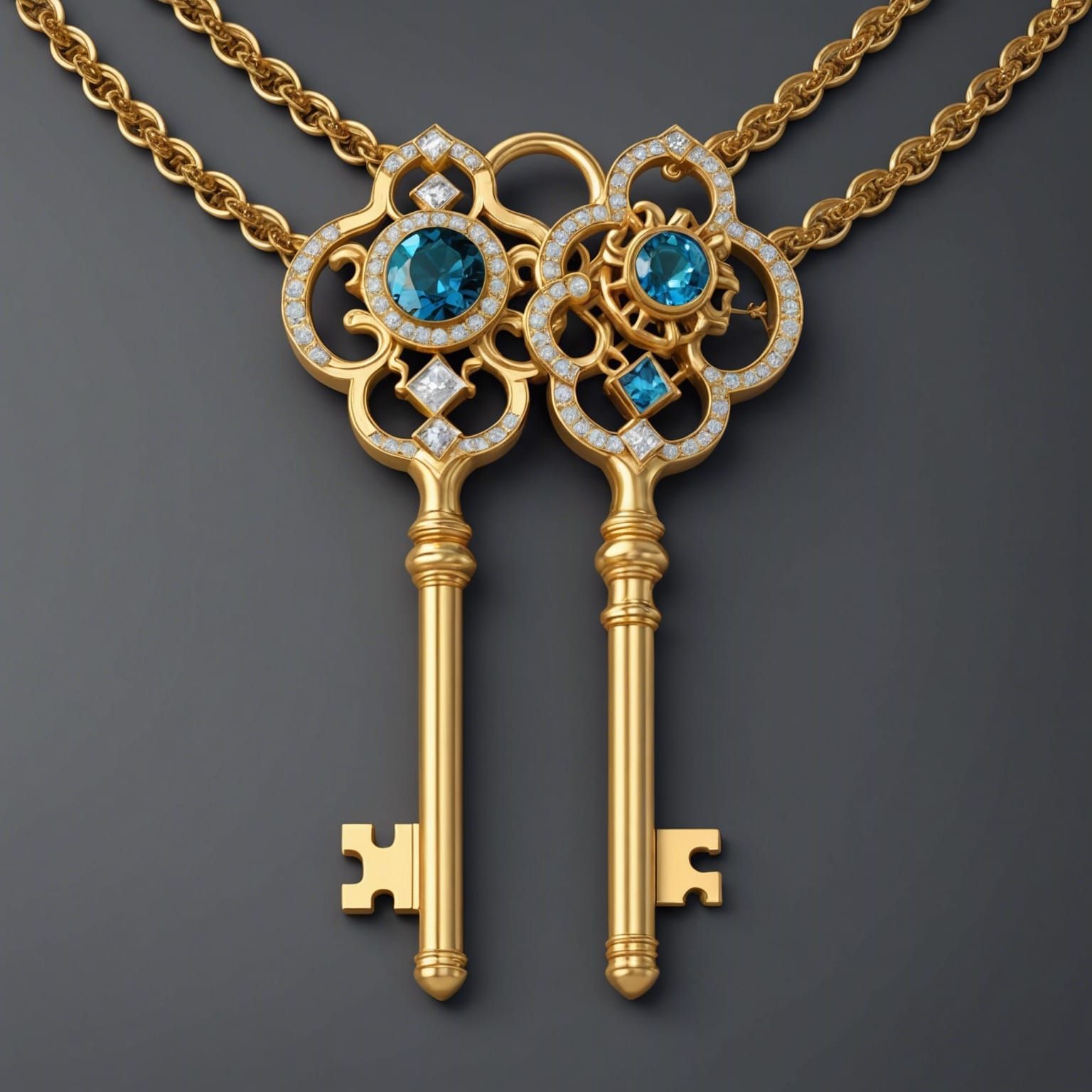 Hyperrealistic Gold Key with Jewels and Crystals