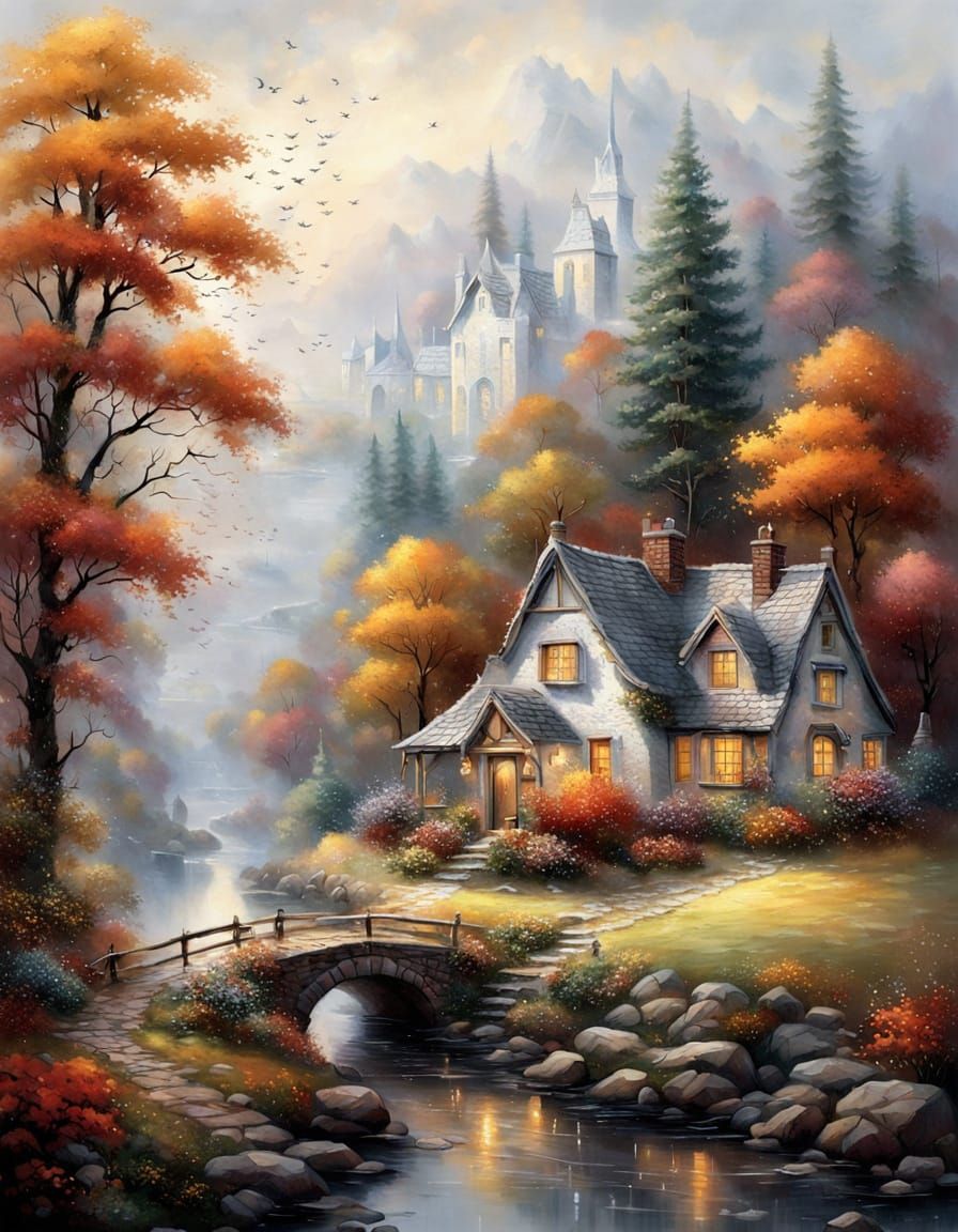Ethereal Autumn Village Mist