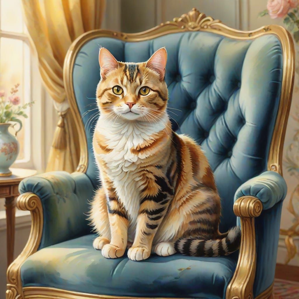 Whimsical Victorian Cat in Elegant Watercolor