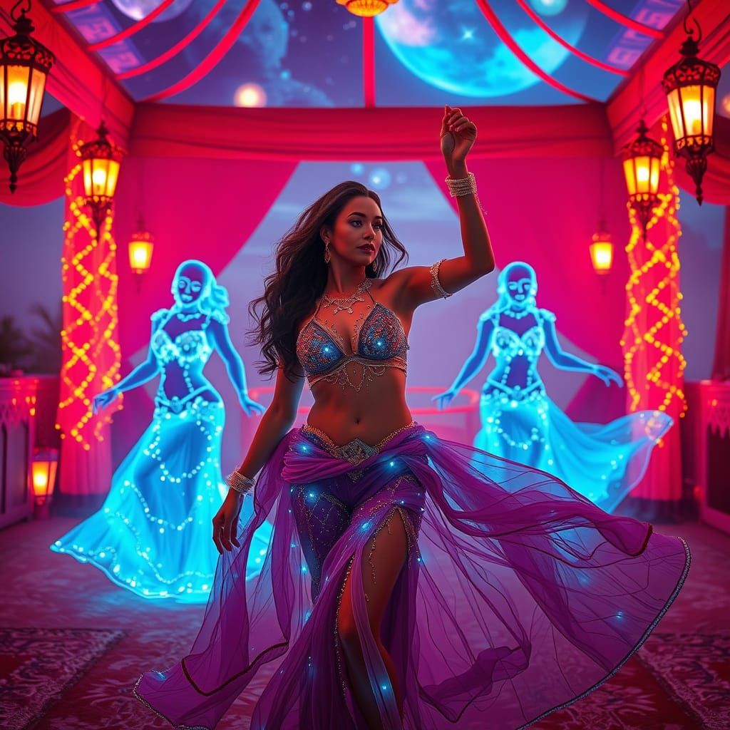 Futuristic Moroccan Tent with Holographic Belly Dancers