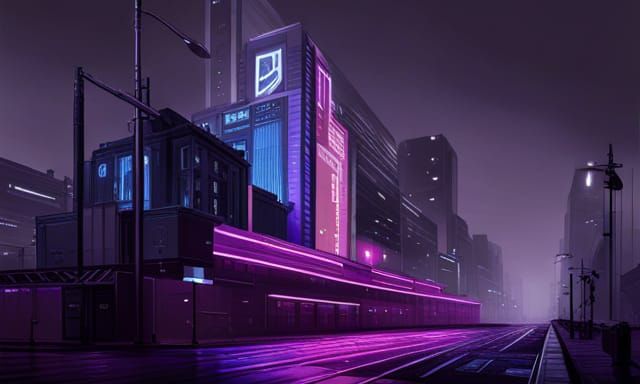 Cyberpunk Cityscape at Night in Digital Art Style