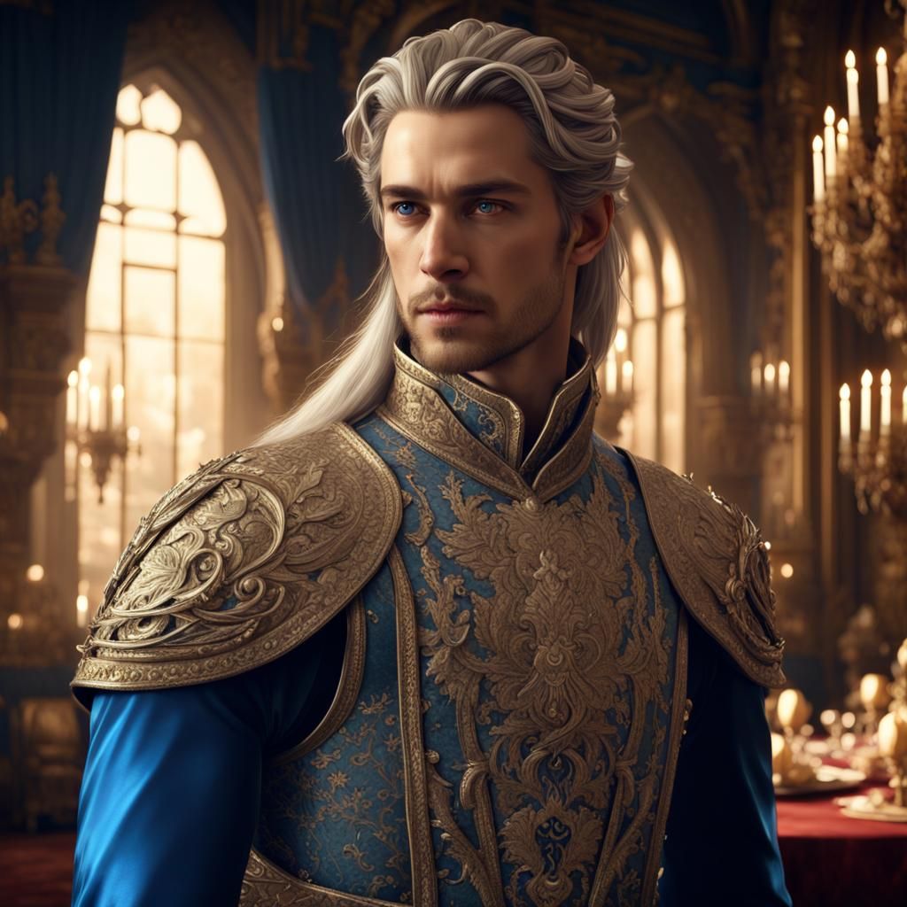 Fantasy Prince in Golden Armor, Detailed Matte Painting