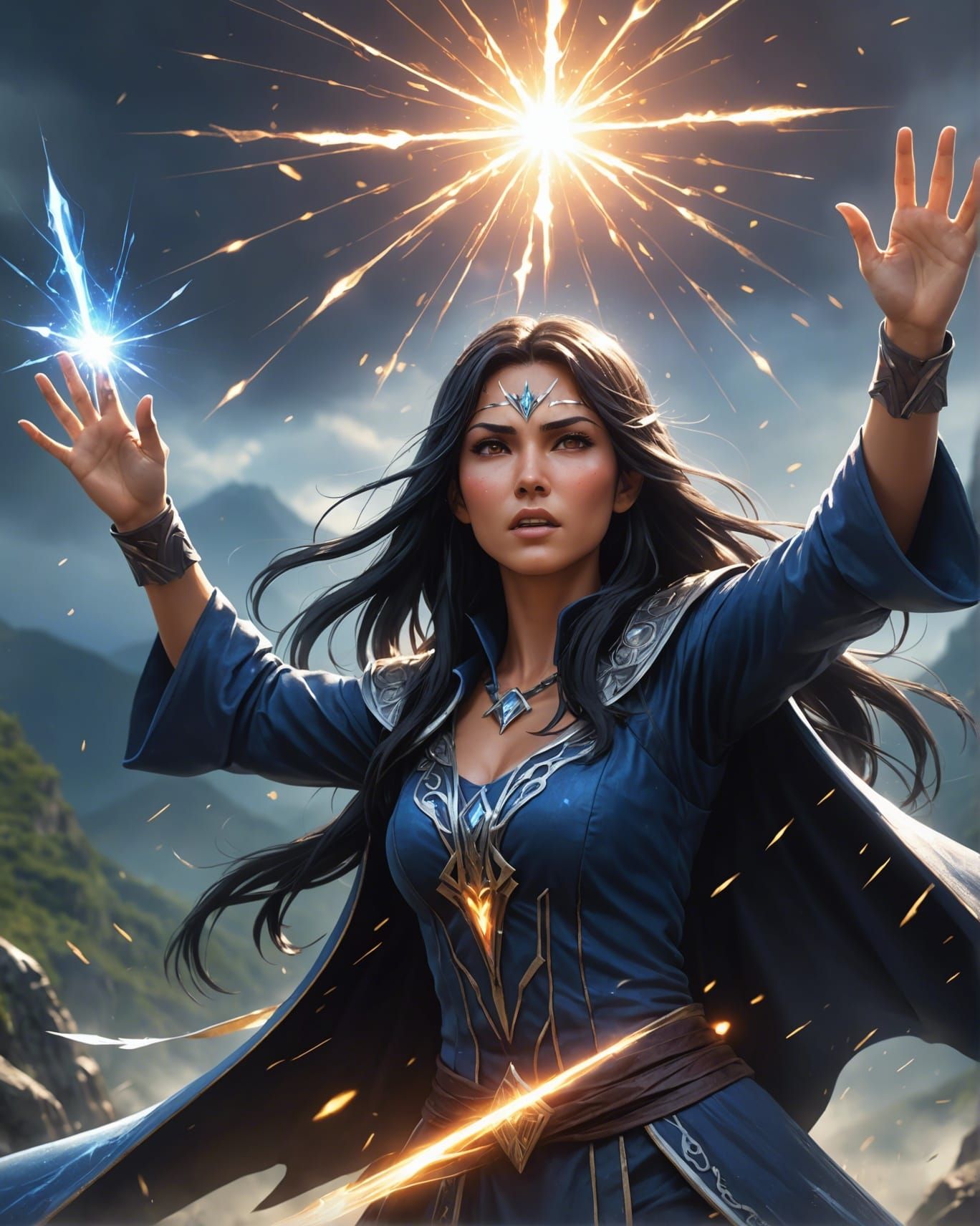 Anime Sorceress Casting Magic with Battle Cry