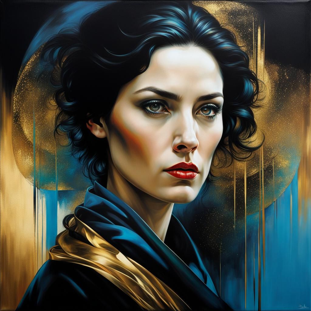Atmospheric Portrait of Greek Woman in Oil Paint Style