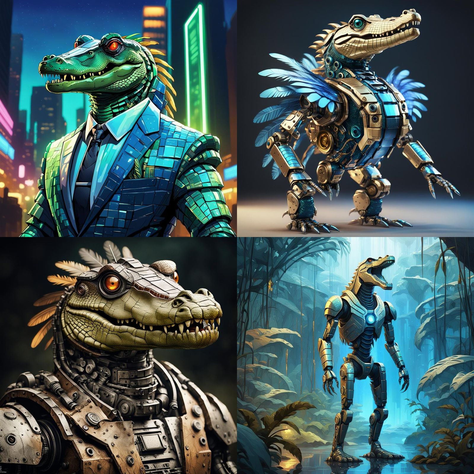 Mechanical Crocodile with Avian Accents