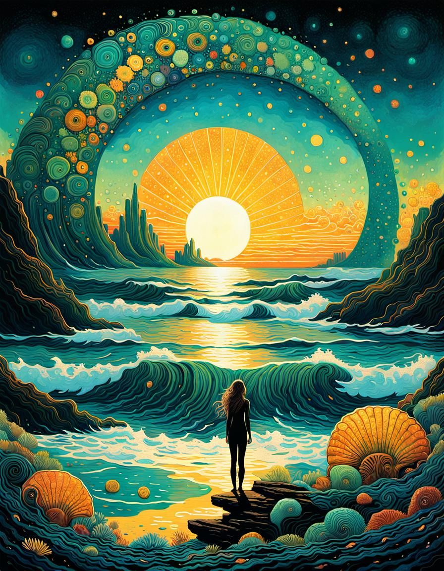 Ernst-Inspired Mermaid in Iridescent Splash Art