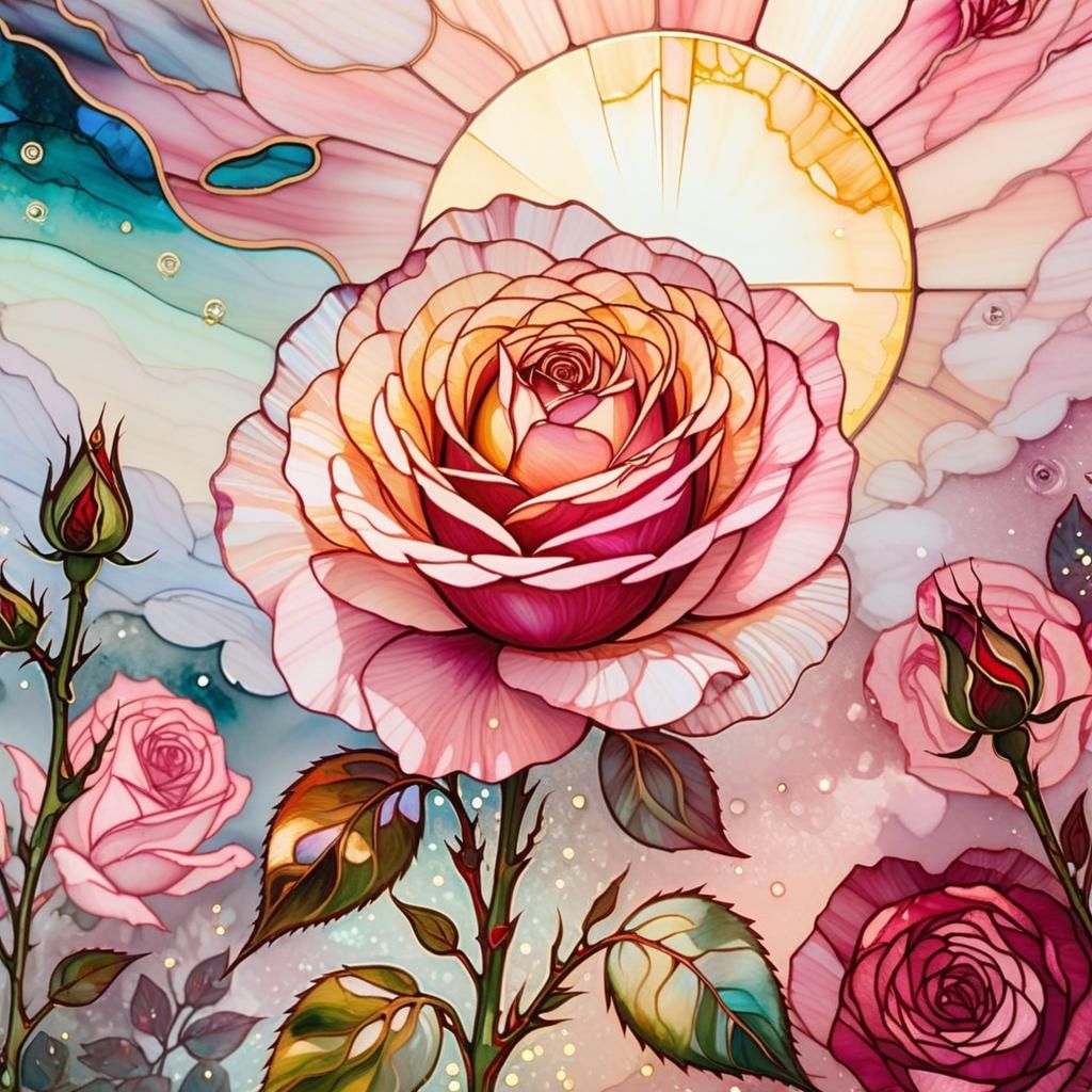 Cel-Shaded Rose in Fantasy Garden, Expressionist Style