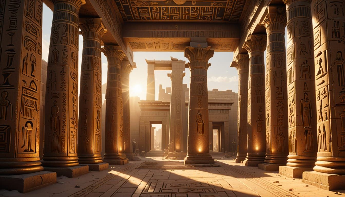 Majestic Ancient Egyptian Temple in Golden Splendor