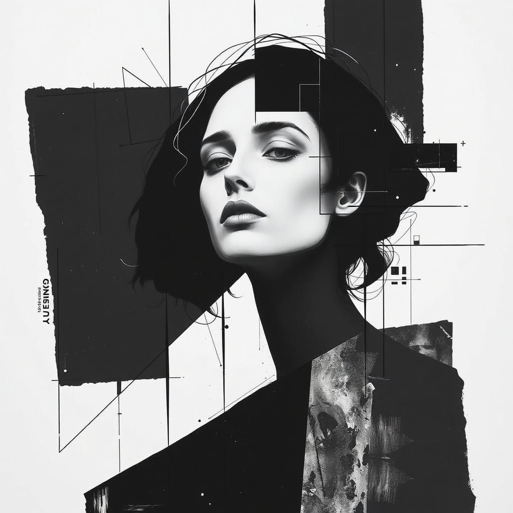 Monochromatic Abstract Woman Portrait in Suprematist Style