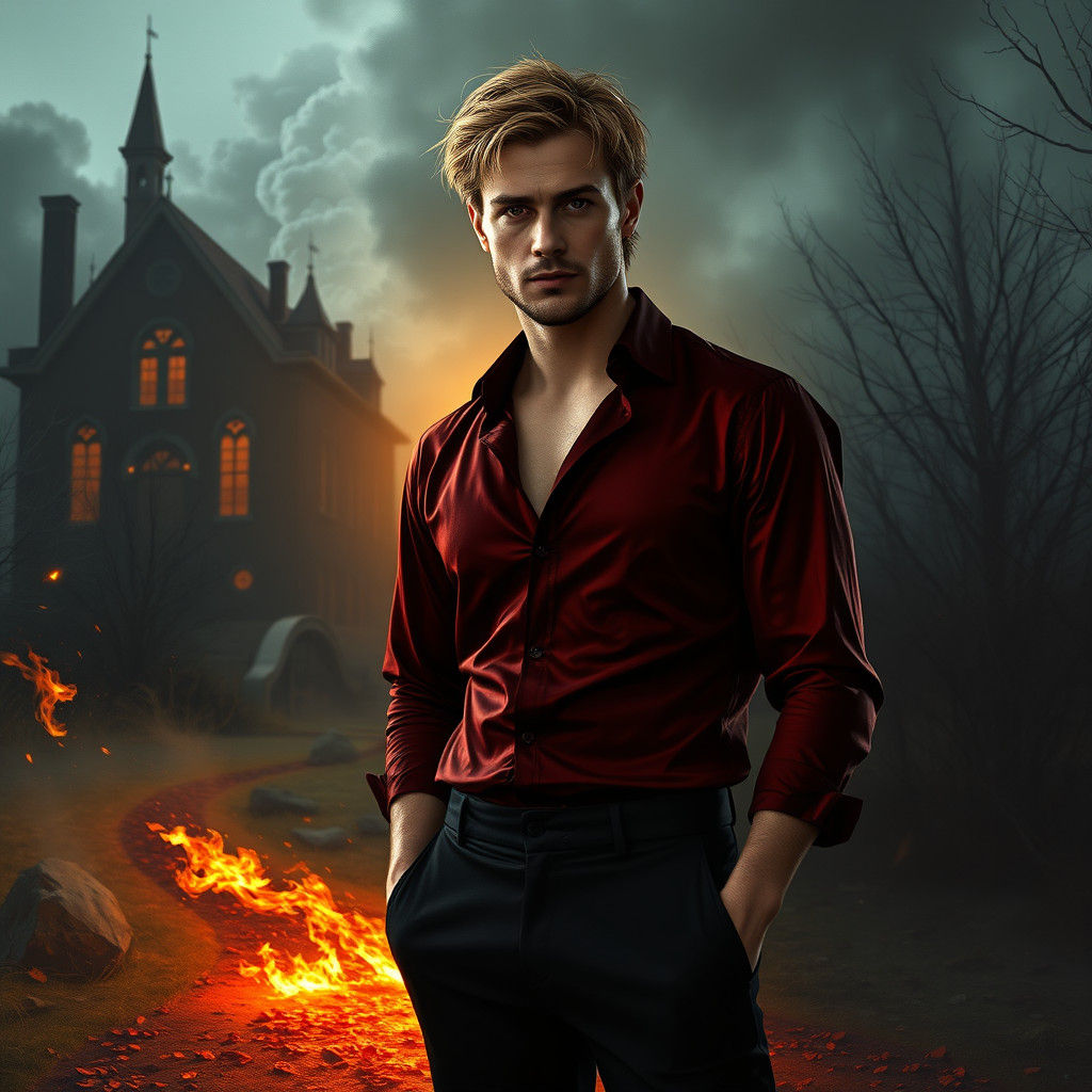 Vampire Conjuring Flames in Dark Backyard