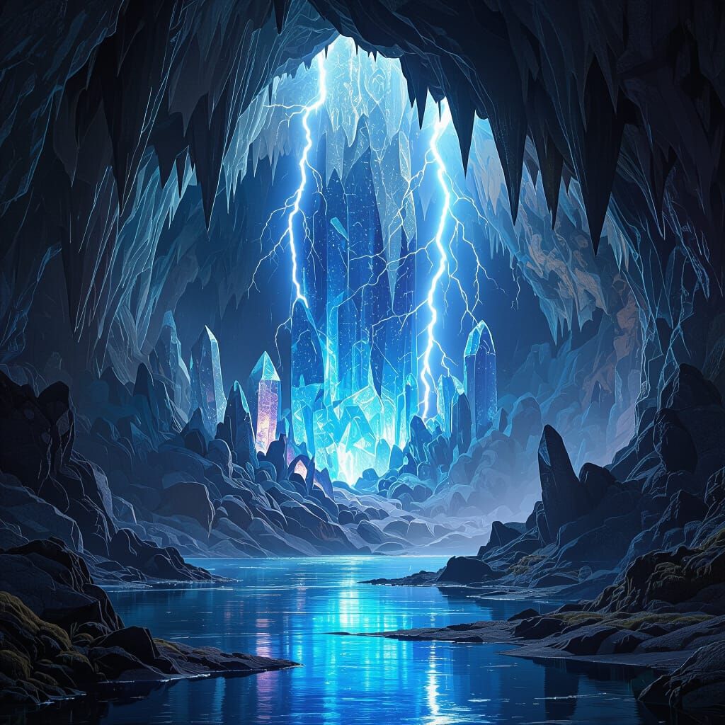 Mystical Crystal Cave Charged with Electrical Energy