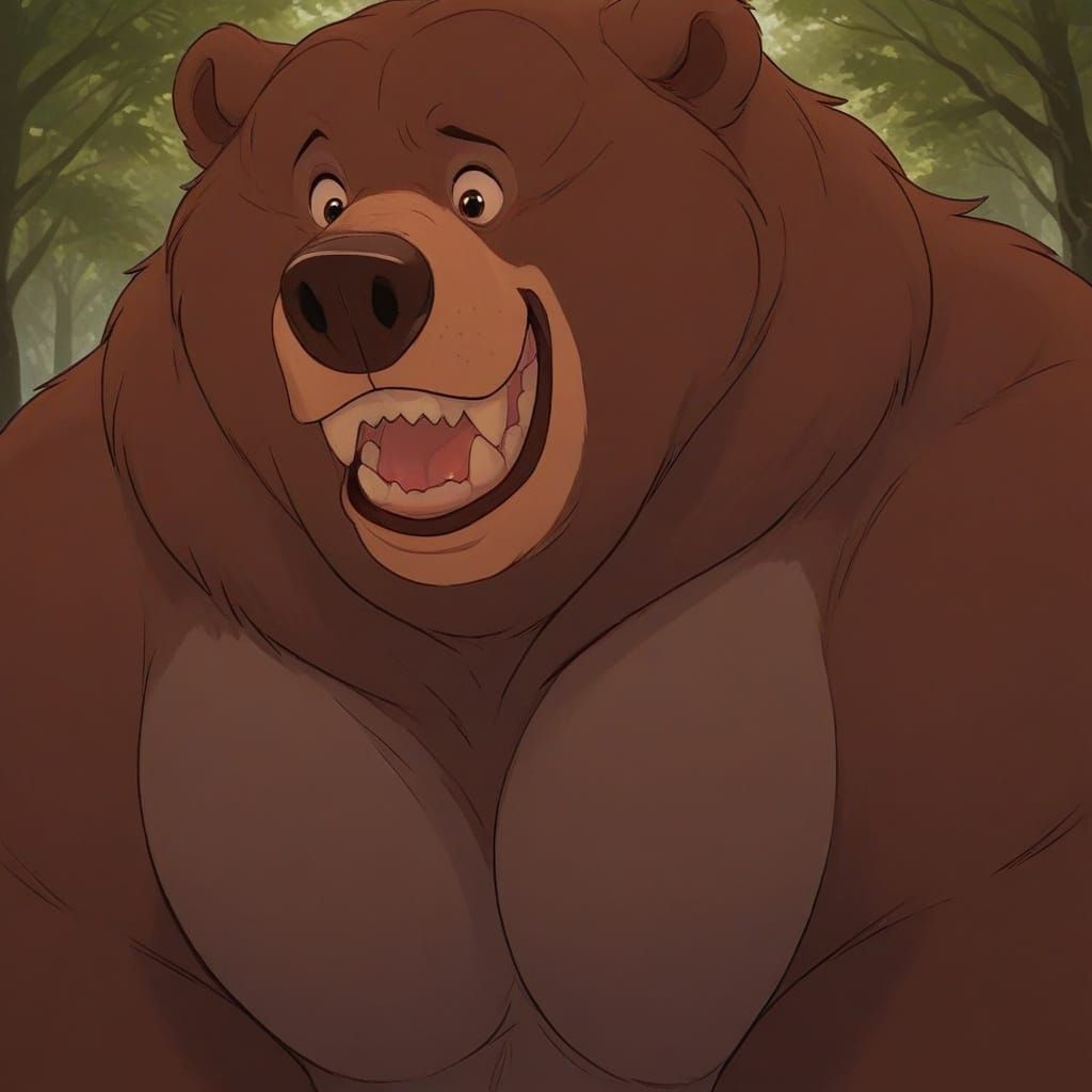 Obese Bear in Excited Expression as a Cinema Masterpiece