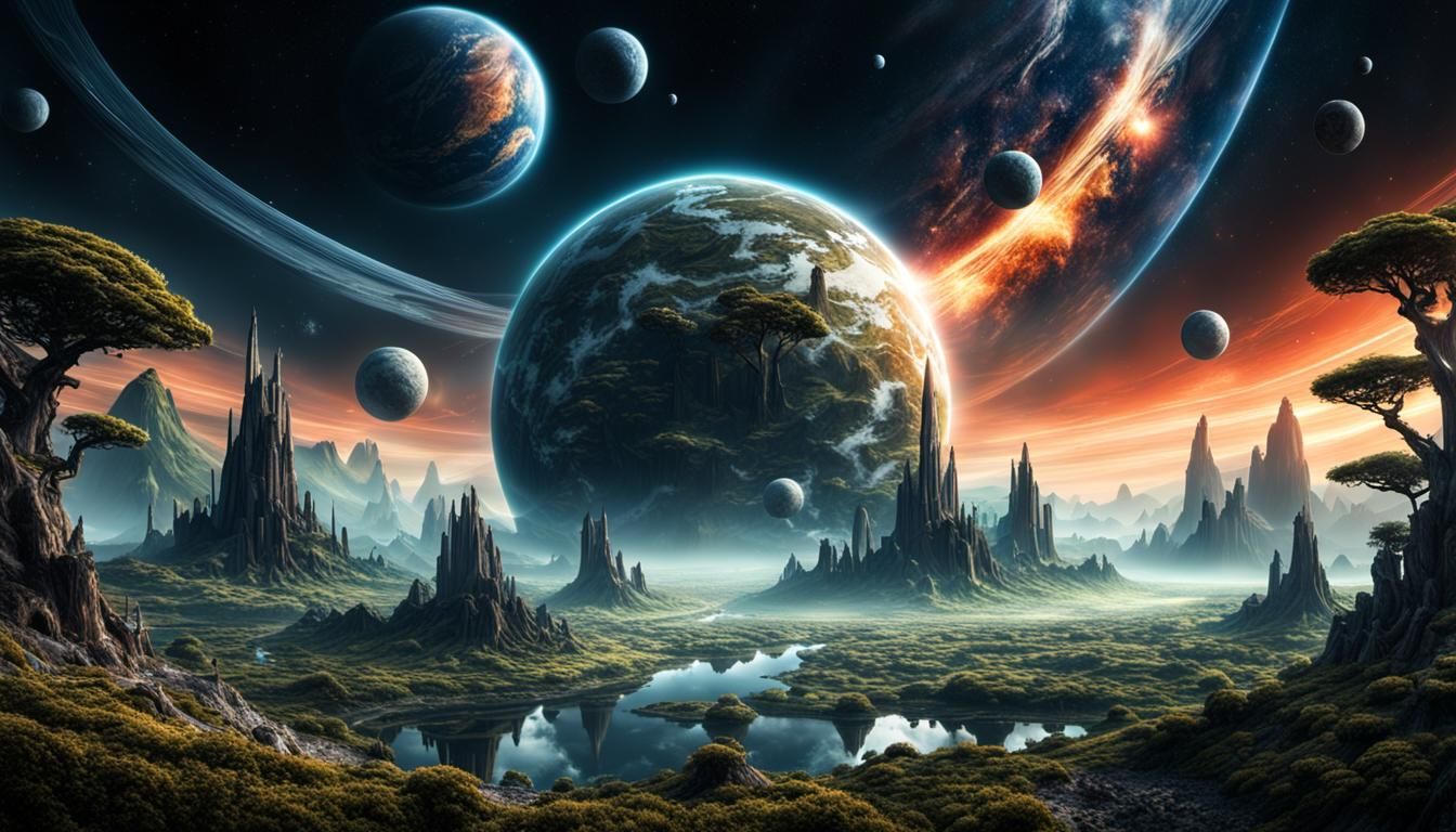 Lush Fantasy Planet with Hyperrealistic Details