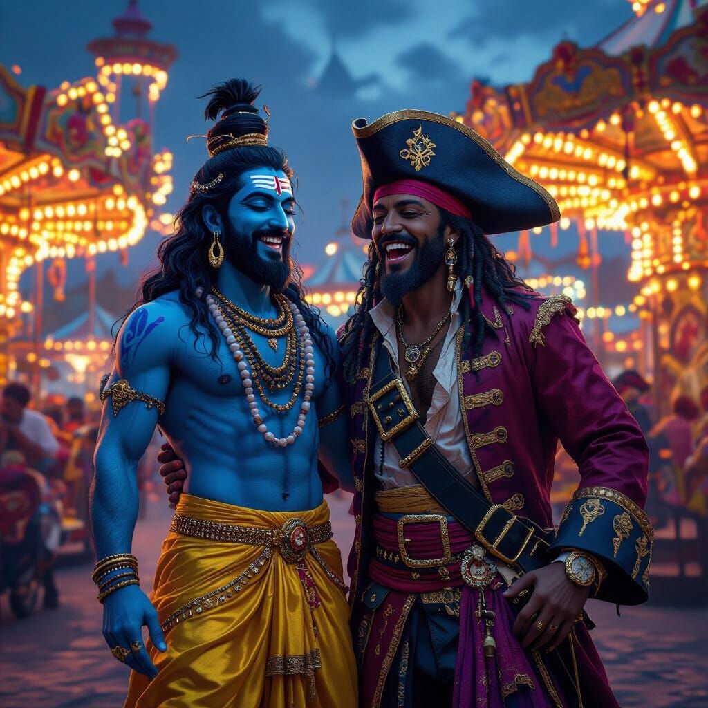 Shiva and Papa Legba at Carnival, Dark Fantasy Style