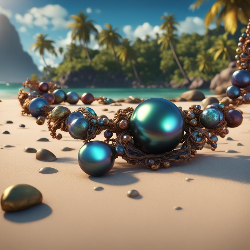 Tahitian Pearl Necklace on Beach: Fantasy Concept Art