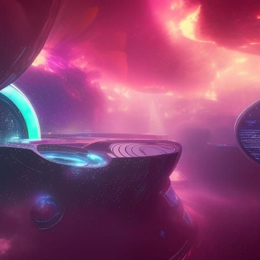 Futuristic Galaxy Bar Amidst Swirling Nebulae