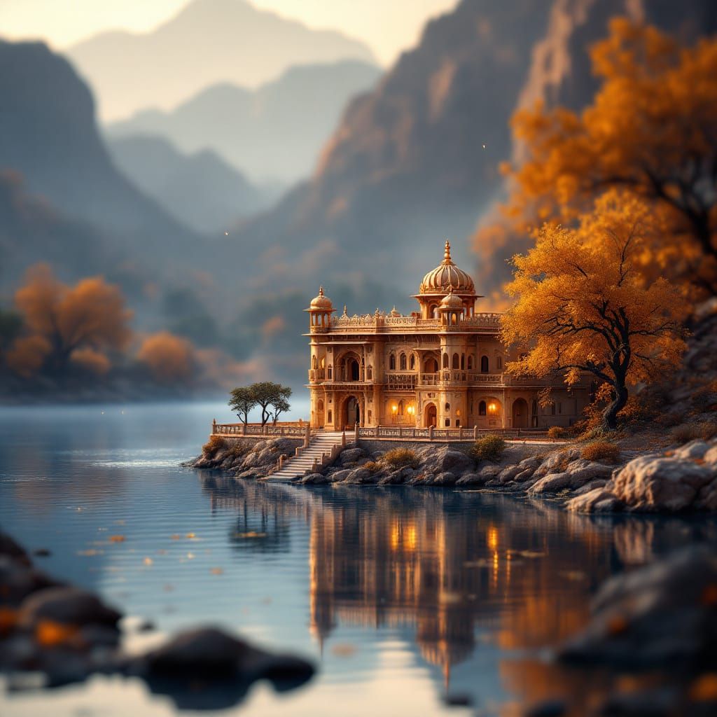 Rajasthan Palace Miniature in Golden Autumn Light
