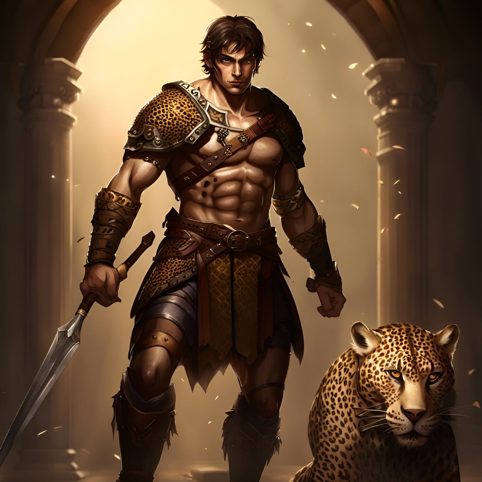 Half-Ogre Gladiator with Great Sword in Dungeon