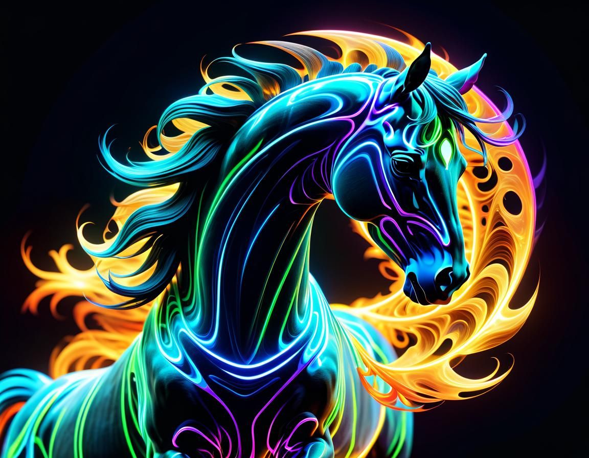 Neon Fractal Horse in Saturated Lighting