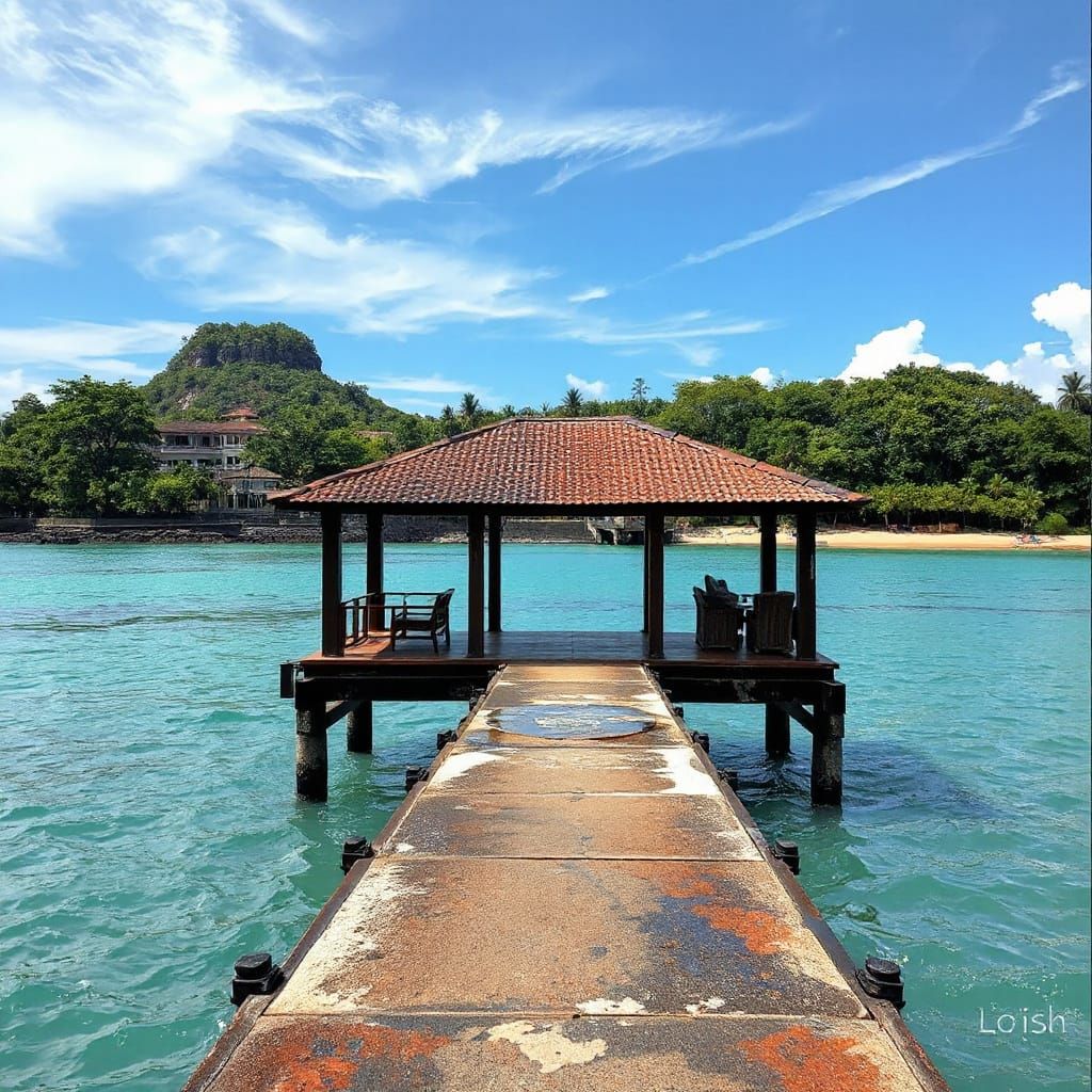 Gazebo on a breakwater in Sanur, Bali, Indonesia