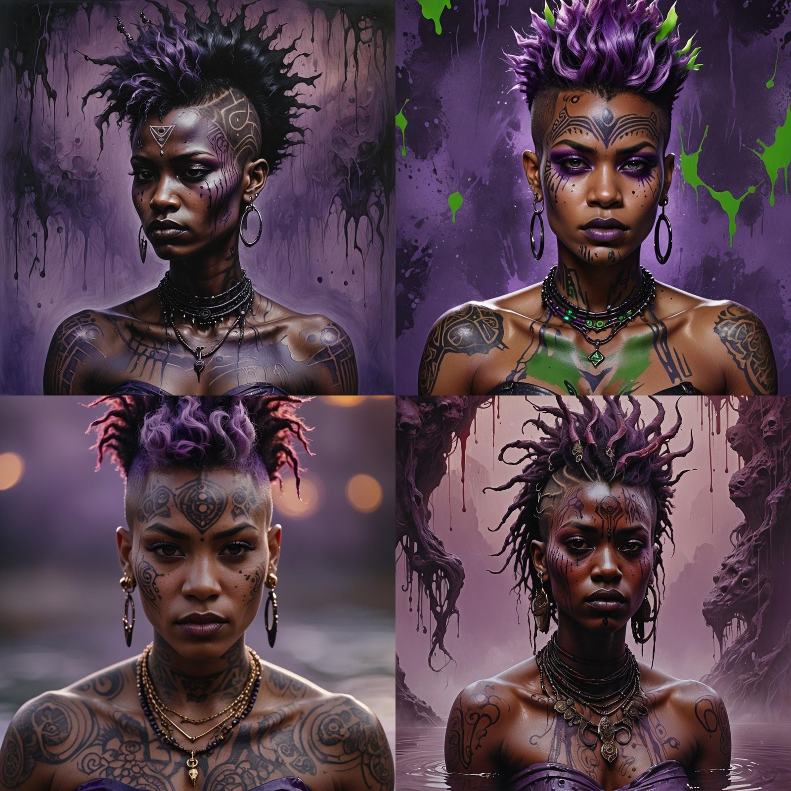 Tattooed Woman with Mohawk in Detailed Matte Painting