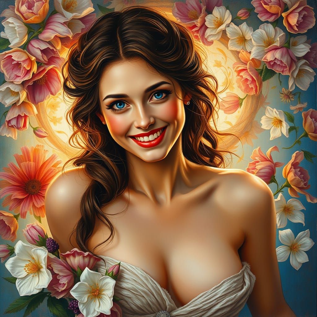 Venus Emerges From Floral Tornado: Neo-Impressionist Oil Pai...