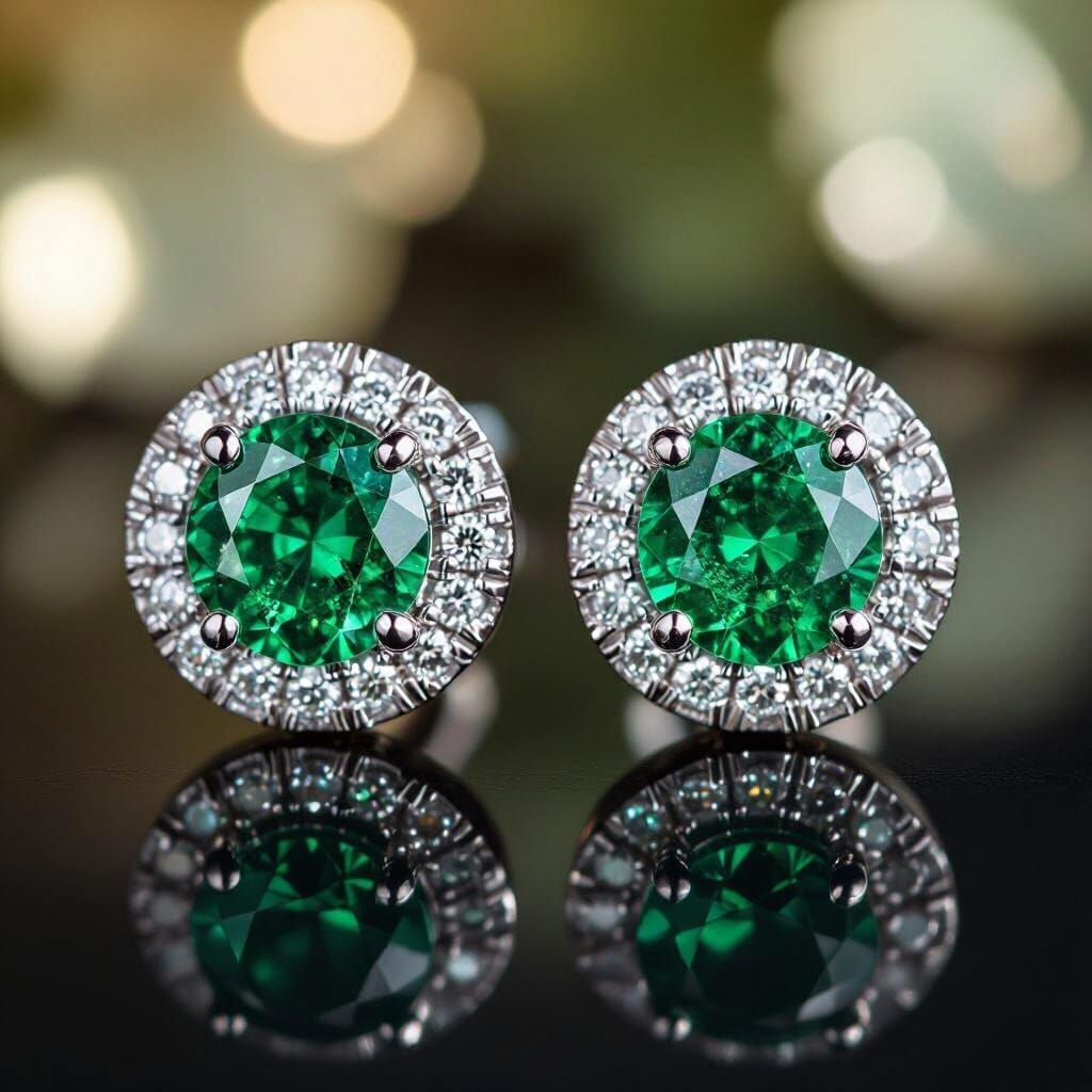 Luxury Emerald Halo Stud Earrings in Classic Style