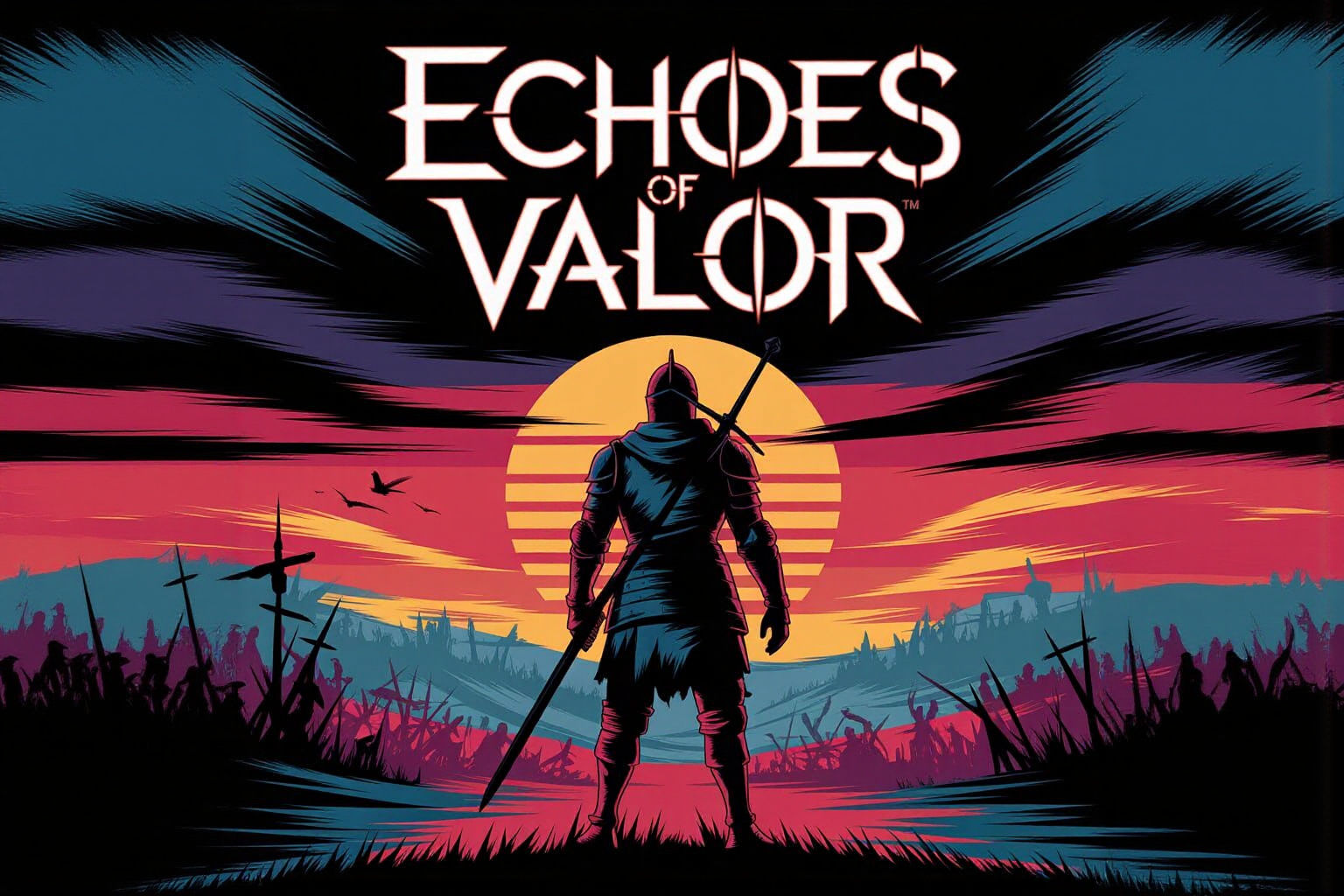 Lone Knight Against Fiery Sunset, Cubist Style